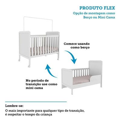 Berço Americano Cloe 2 Em 1 Branco Brilho Com Colchão Supreme - Móveis Peroba