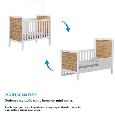 Berço Americano Cloe 2 Em 1 Branco Brilho/amêndoa Com Colchão Baby Physical - Móveis Peroba