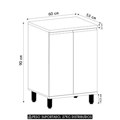 Balcão De Cozinha Tampo 60cm 2 Portas Pierre Carvalho L01 - Mpozenato
