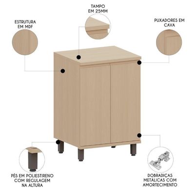 Balcão De Cozinha Tampo 60cm 2 Portas Pierre Carvalho L01 - Mpozenato