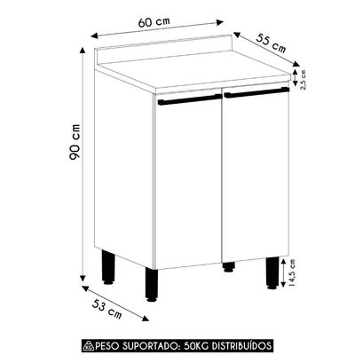 Balcão De Cozinha Com Tampo 60cm 2 Portas Freijó/cinammon L01 - Mpozenato