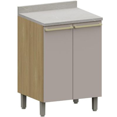 Balcão De Cozinha Com Tampo 60cm 2 Portas Freijó/cinammon L01 - Mpozenato