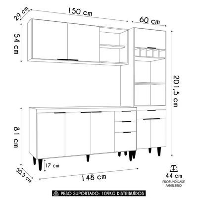 Armário De Cozinha Cp02 Para Pia 150cm Pérola Z34 Preto - Mpozenato