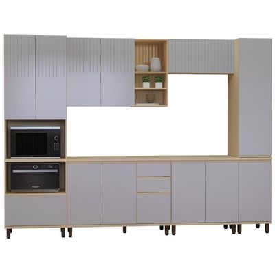 Armário De Cozinha 6 Peças Cp04 E Tampo Pierre Carvalho/cinza L01 - Mpozenato