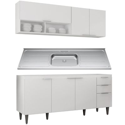 Armário De Cozinha Cp01 Com Pia 180cm Pérola Z34 Branco - Mpozenato