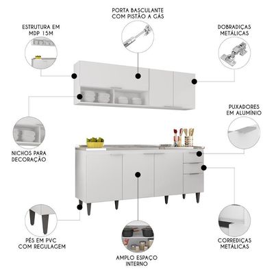 Armário De Cozinha Cp01 Com Pia 180cm Pérola Z34 Branco - Mpozenato