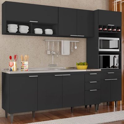 Armário De Cozinha Cp02 Com Pia 180cm Pérola Z34 Preto - Mpozenato