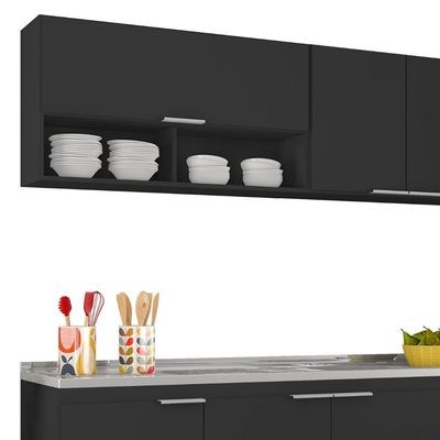 Armário De Cozinha Cp02 Com Pia 180cm Pérola Z34 Preto - Mpozenato