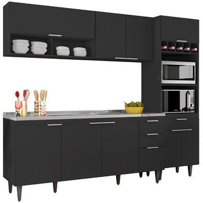 Armário De Cozinha Cp02 Com Pia 180cm Pérola Z34 Preto - Mpozenato