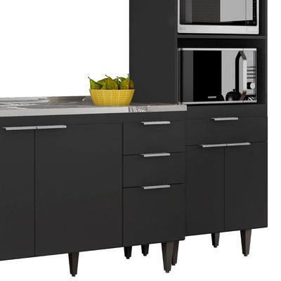 Armário De Cozinha Cp02 Com Pia 180cm Pérola Z34 Preto - Mpozenato