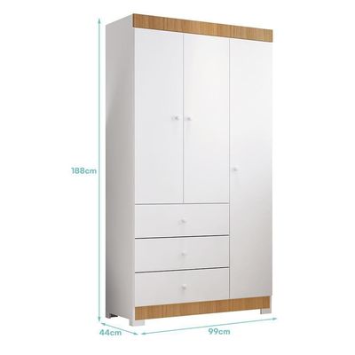 Guarda Roupa Infantil Duda 3 Portas E 3 Gavetas Branco/carvalho - Phoenix Baby