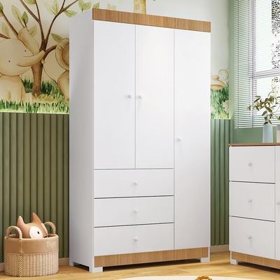 Guarda Roupa Infantil Duda 3 Portas E 3 Gavetas Branco/carvalho - Phoenix Baby