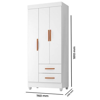 Guarda Roupa Solteiro Lite 3 Portas E 2 Gavetas Branco - Móveis Leão Branco