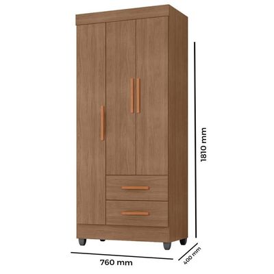 Guarda Roupa Solteiro Lite 3 Portas E 2 Gavetas Carvalho Oak - Móveis Leão Carvalho Oak