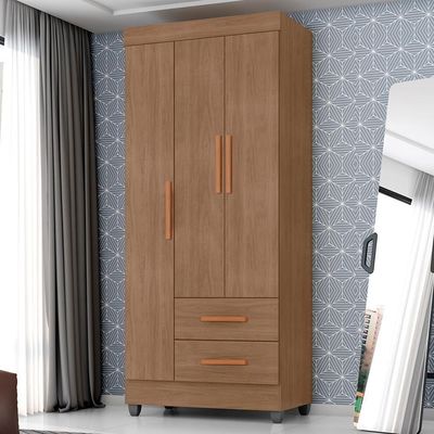 Guarda Roupa Solteiro Lite 3 Portas E 2 Gavetas Carvalho Oak - Móveis Leão Carvalho Oak