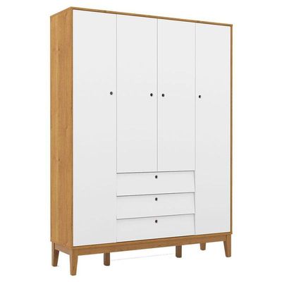 Berço Americano E Guarda Roupa Unique 4 Portas Branco Soft Freijó Eco Wood - Matic