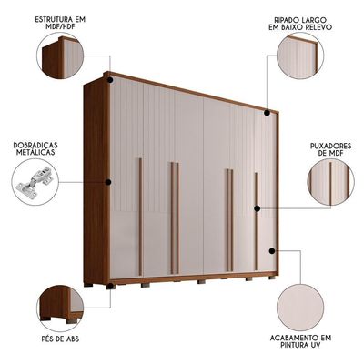 Guarda Roupa Casal 6 Portas 6 Gavetas 265cm Quintus Freijó/off White - Caemmun