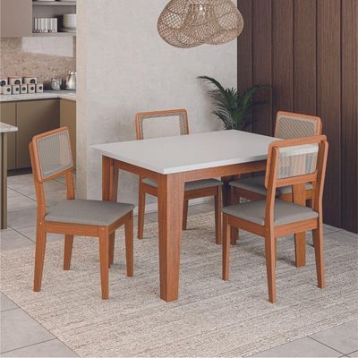 Conjunto Sala De Jantar Mesa Miami 1,20m 4 Cadeiras Santiago Dobuê Madeirado Off White