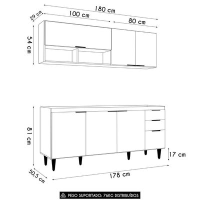 Armário De Cozinha Cp01 Para Pia 180cm Pérola Z34 Preto - Mpozenato