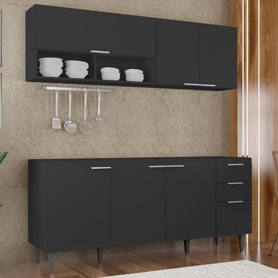 Armário De Cozinha Cp01 Para Pia 180cm Pérola Z34 Preto - Mpozenato