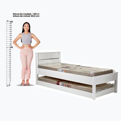 Cama Solteiro Ditália Cama Auxiliar + 2 Colchões Cm22 Cm23 Branco