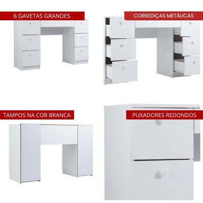 Penteadeira Ditália 7 Gavetas Com Cadeira Pe-100 Branco