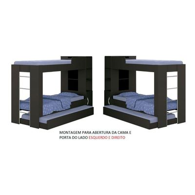 Beliche Ditália Cama Auxiliar Com Colchões + Kit Luz Cm-15 Preto