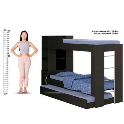 Beliche Ditália Cama Auxiliar Com Colchões + Kit Luz Cm-15 Preto