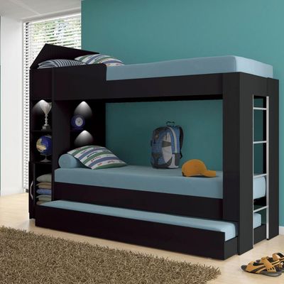 Beliche Ditália Cama Auxiliar Com Colchões + Kit Luz Cm-15 Preto