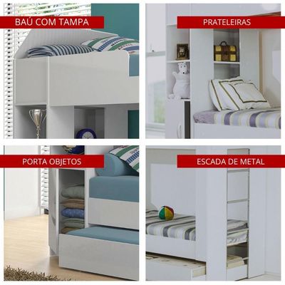 Beliche Ditália Cama Auxiliar Com Colchões + Kit Luz Cm-15 Branco