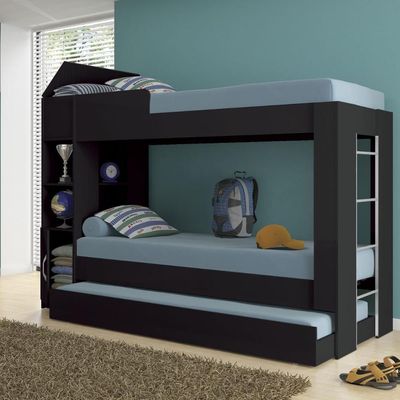 Beliche Cama Auxiliar Com 3 Colchões Ditália Treliche Cm-15 Preto