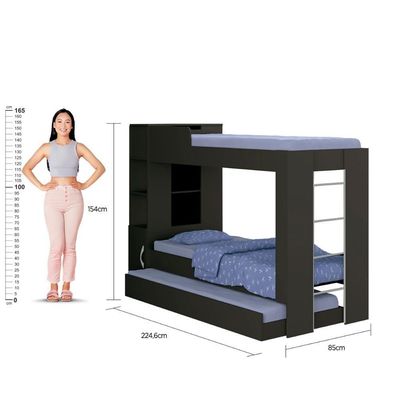 Beliche Cama Auxiliar Com 3 Colchões Ditália Treliche Cm-15 Preto