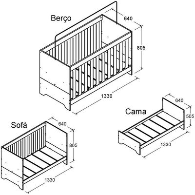 Berço Com Colchão Ditália Multifuncional 3x1 Bbi-51 Branco