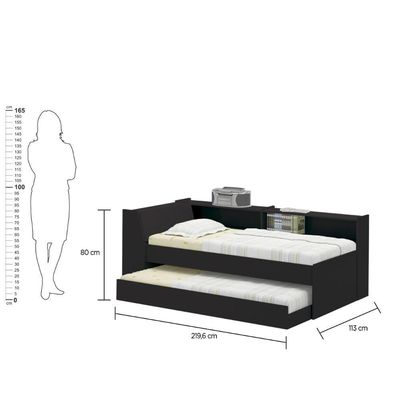 Cama Solteiro Bicama Com Estante Ditália Bb-28-29 Preto