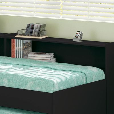 Cama Solteiro Bicama Com Estante Ditália Bb-28-29 Preto