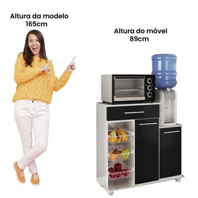 Balcão Cozinha Multiuso Ditália Mf-185 Branco Preto