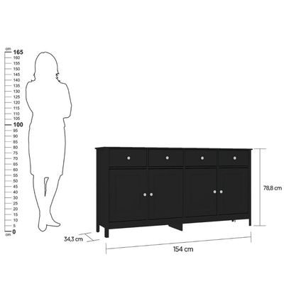 Aparador Buffet Ditália 4 Portas 4 Gavetas R-626 Preto