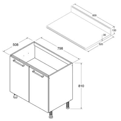 Balcão Cozinha Ditália Aspen 2 Portas Com Tampo Cd-102 Carvalho Branco