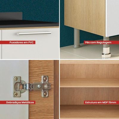 Balcão Cozinha Ditália Aspen 2 Portas Com Tampo Cd-102 Carvalho Branco