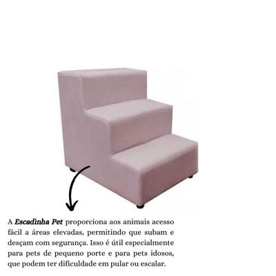 Escada Escadinha Pet Cachorro 3 Degraus Rampa Suede Grace Rosê