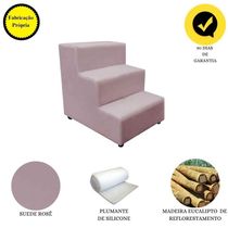 Escada Escadinha Pet Cachorro 3 Degraus Rampa Suede Grace Rosê
