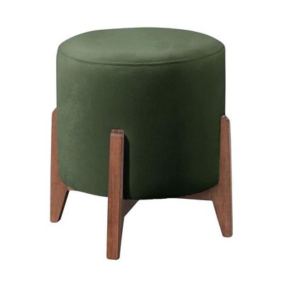 Puff Estofado Decorativo Redondo Sala De Estar Londres Suede Verde