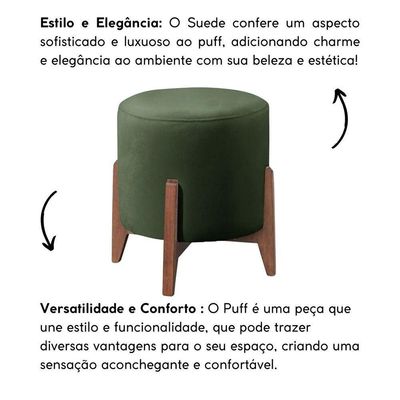 Puff Estofado Decorativo Redondo Sala De Estar Londres Suede Verde