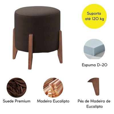 Puff Banqueta Decorativo Redondo Sala Estar Marrocos Suede Marrom