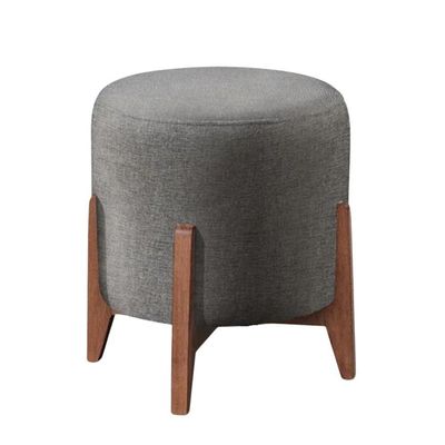 Puff Estofado Decorativo Sala Redondo Luxo Londres Linho Cinza
