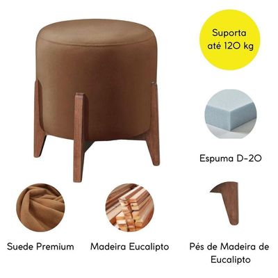 Puff Banqueta Decorativo Redondo Sala Estar Marrocos Suede capuccino