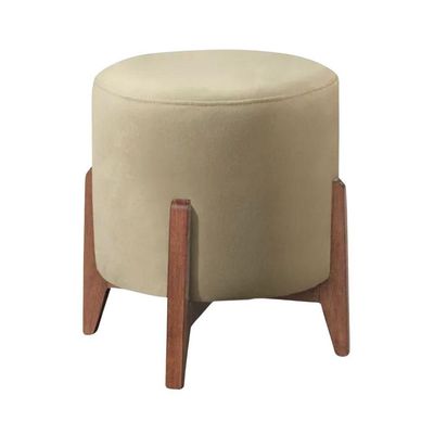 Puff Estofado Decorativo Redondo Sala De Estar Londres Suede Bege