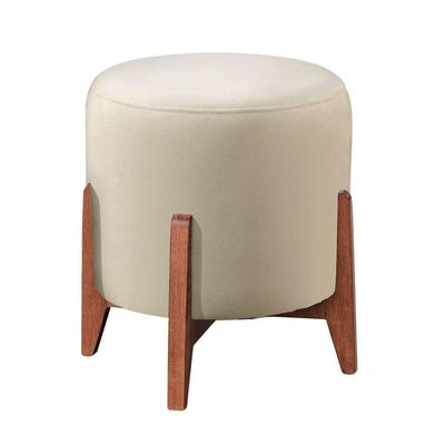 Puff Estofado Decorativo Sala Redondo Luxo Londres Linho marfim