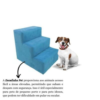 Escada Escadinha Pet Cachorro 3 Degraus Rampa Suede Grace Azul Turquesa