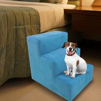 Escada Escadinha Pet Cachorro 3 Degraus Rampa Suede Grace Azul Turquesa